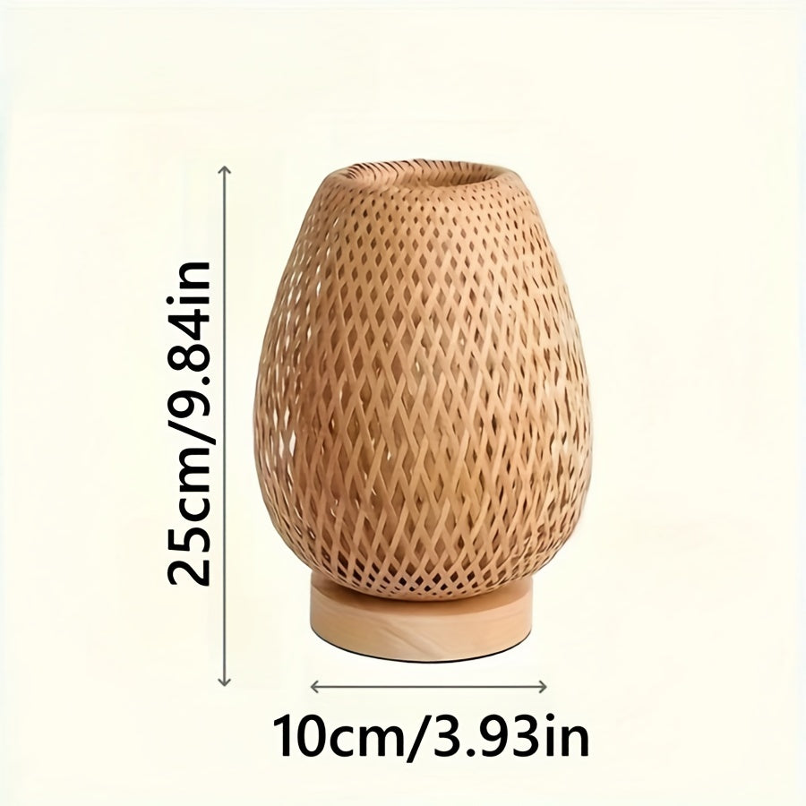 Handcrafted Woven Bamboo Bedside Lamp | Dimmable USB-Powered Table Light