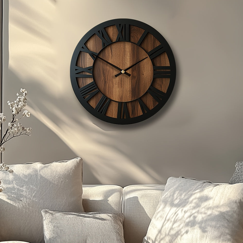Vintage Wooden Wall Clock with Elegant Roman Numeral Design