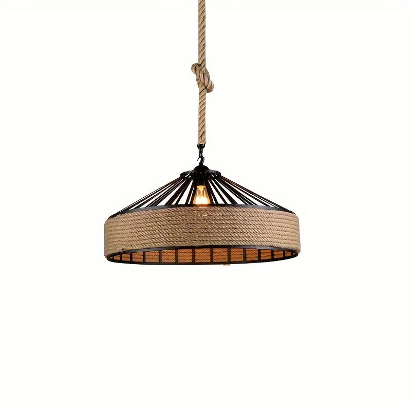 Rustic Hemp Rope Pendant Light – Vintage Farmhouse Ceiling Fixture