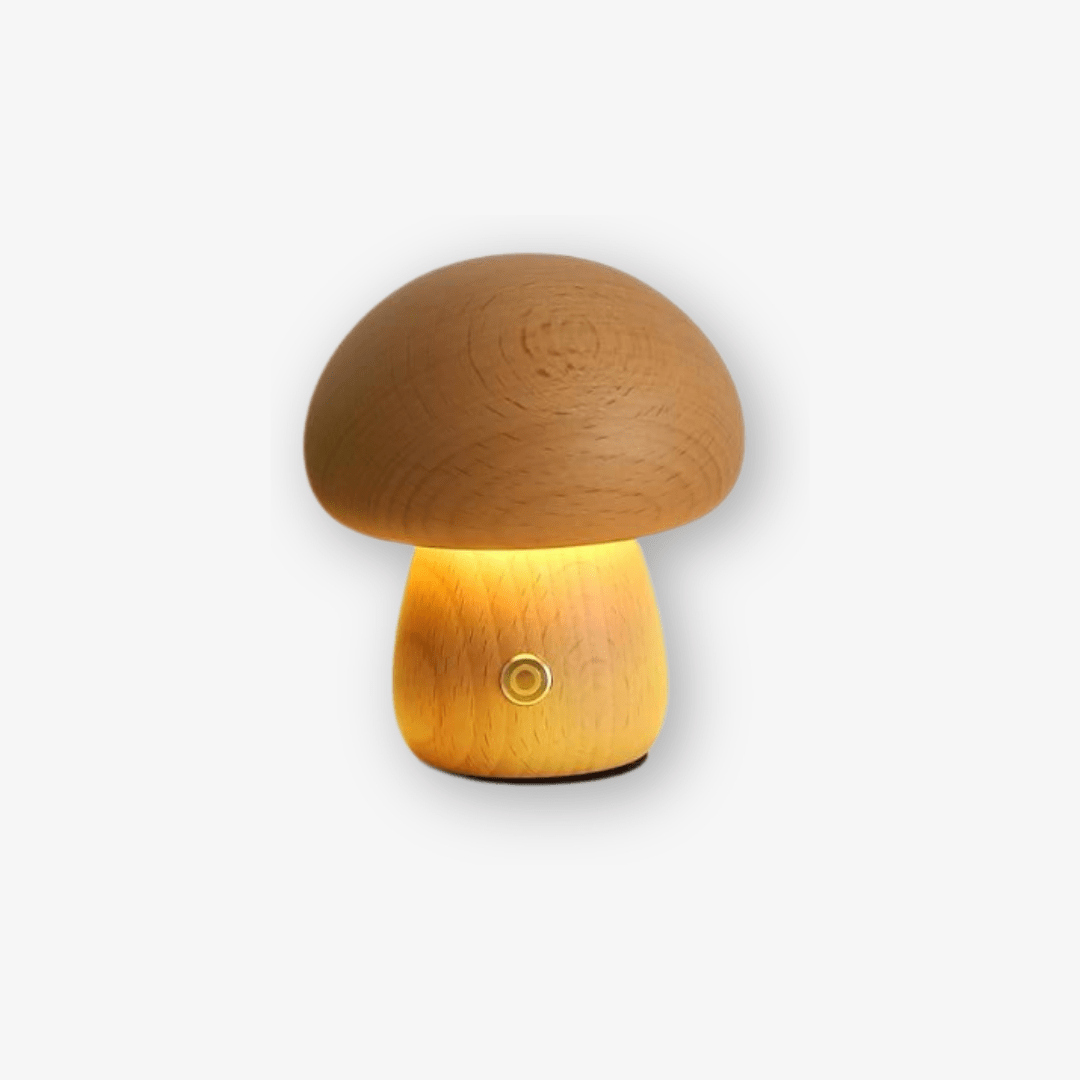 Portobello Mushroom Lamp | Natural Wood Rechargeable Night Light for Cozy Ambiance