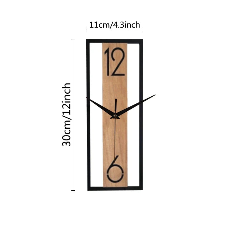 Modern Rectangular Wall Clock with Slim Wood-Grain Frame Design