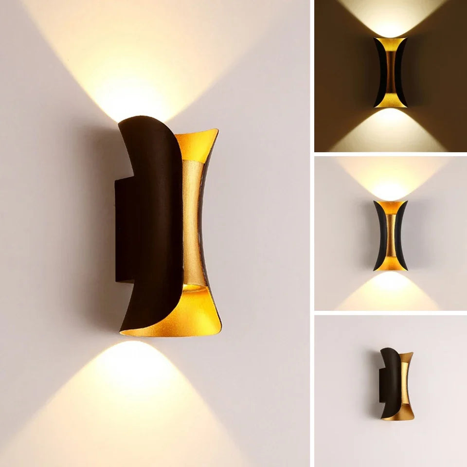 Modern Black & Gold Waterproof LED Wall Light – Stylish Up & Down Lamp