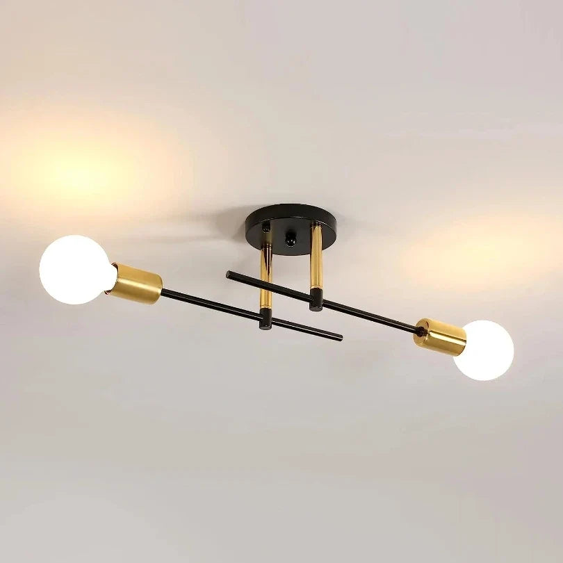 Modern Black & Gold 2-Light Flush Mount Ceiling Chandelier