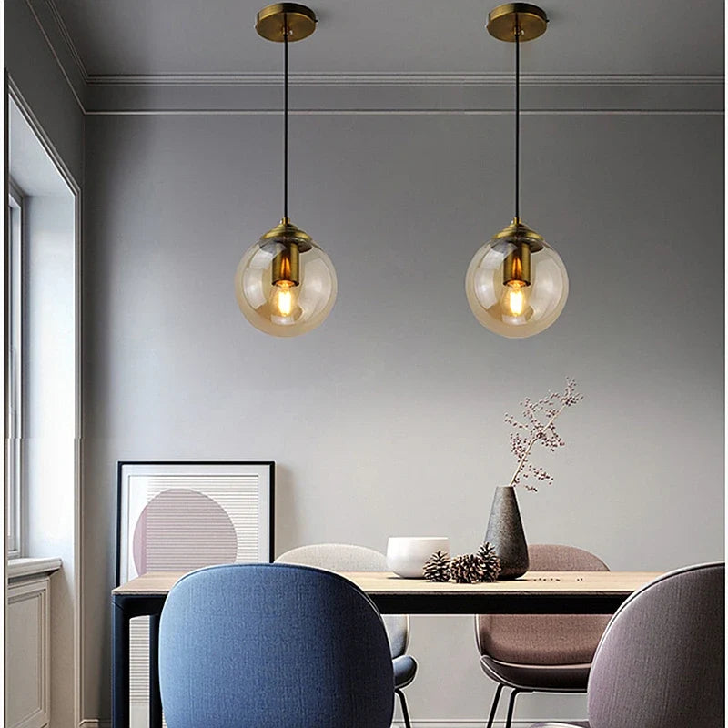 Modern Nordic Glass Globe Pendant Light – Amber, Smoke Grey & Clear Glass
