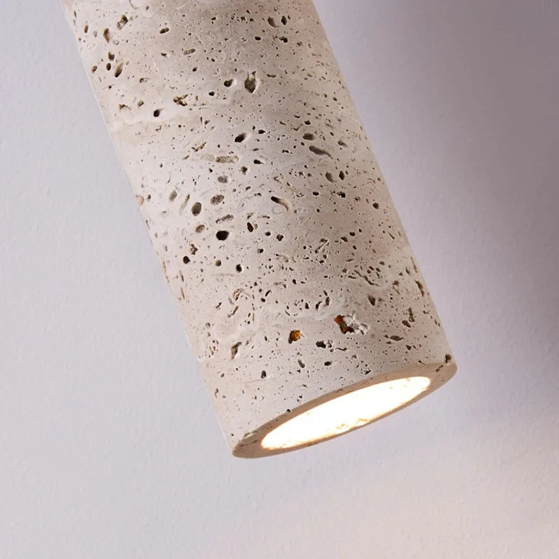 Japanese Wabi-Sabi Travertine & Wood Pendant Light for Minimalist Bedside Lighting