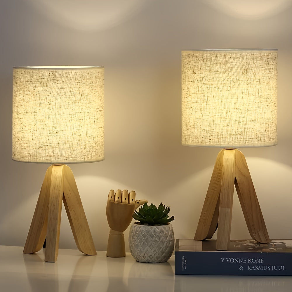 Nordic Wooden Tripod Table Lamp with Elegant Fabric Shade