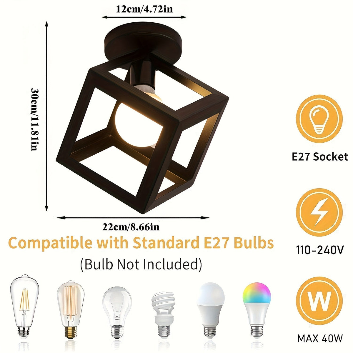 Modern Geometric Cube Ceiling Light | Industrial Semi-Flush Mount Fixture