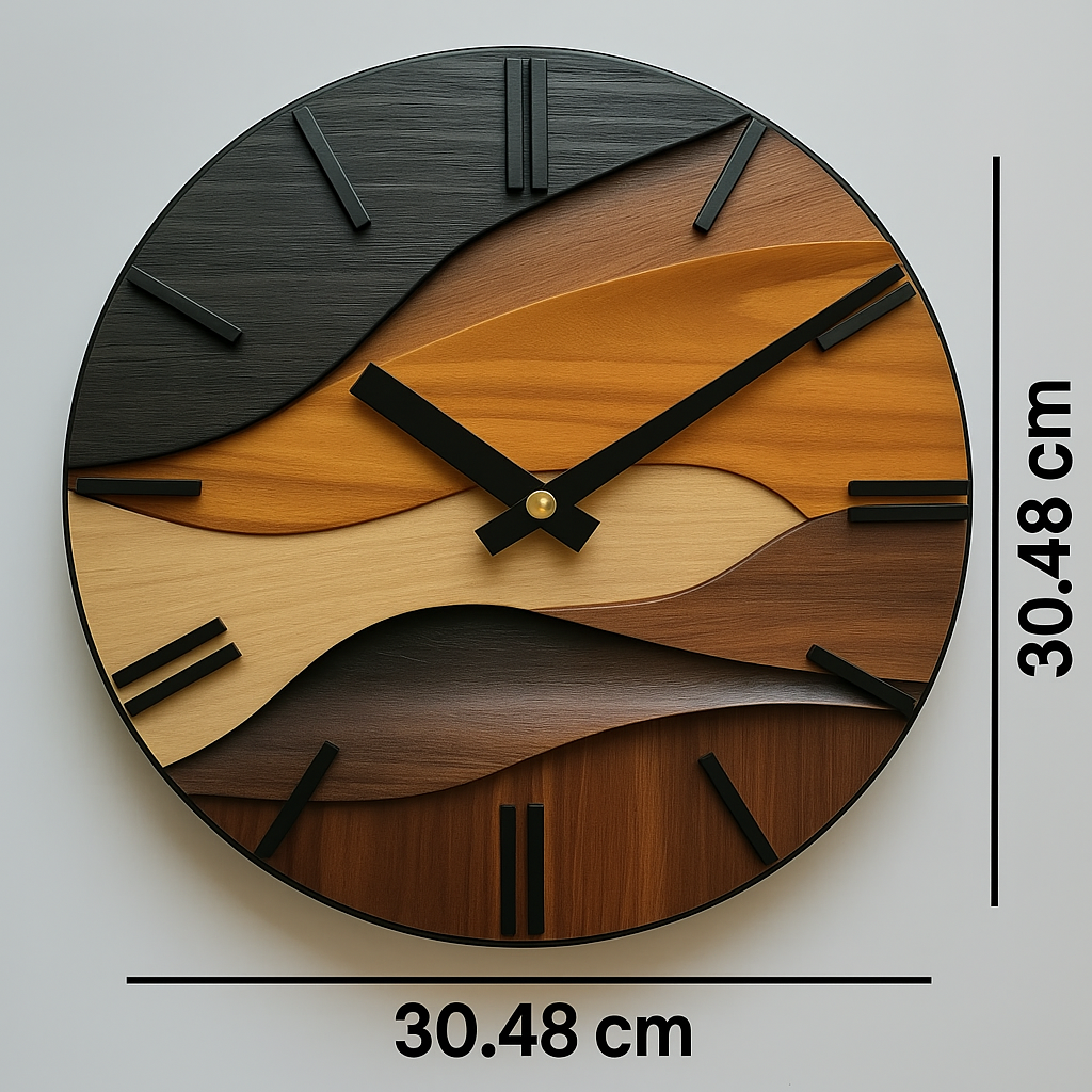 Artistic Round Wall Clock with Nordic-Inspired Faux Wood Grain Design