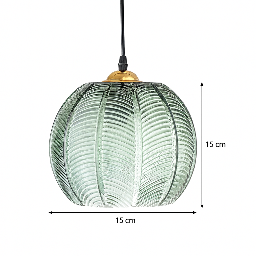 Retro Green Pumpkin Ribbed Glass Pendant Light | Stylish Hanging Ceiling Lamp