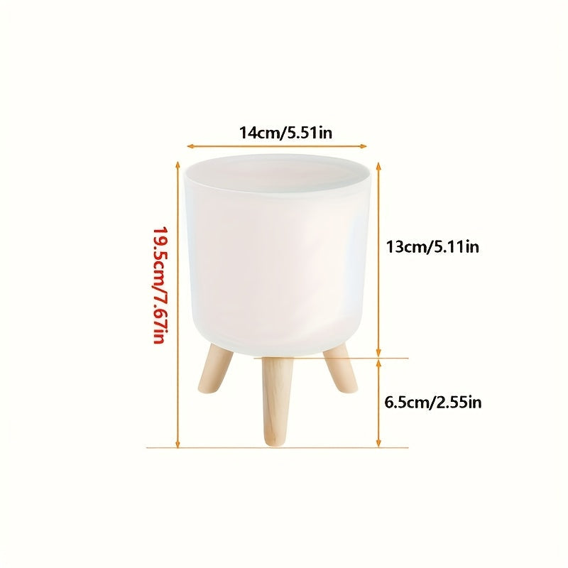 Modern Round Planter with Wooden Legs | Stylish Indoor & Outdoor Decorative Plant Pot