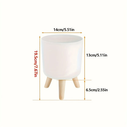 Modern Round Planter with Wooden Legs | Stylish Indoor & Outdoor Decorative Plant Pot