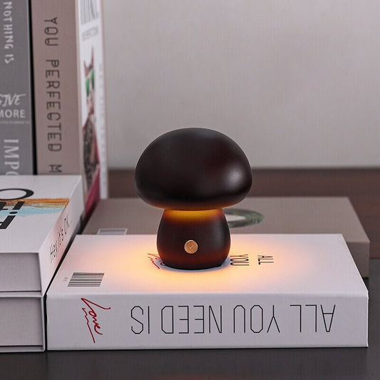 Portobello Mushroom Lamp | Natural Wood Rechargeable Night Light for Cozy Ambiance