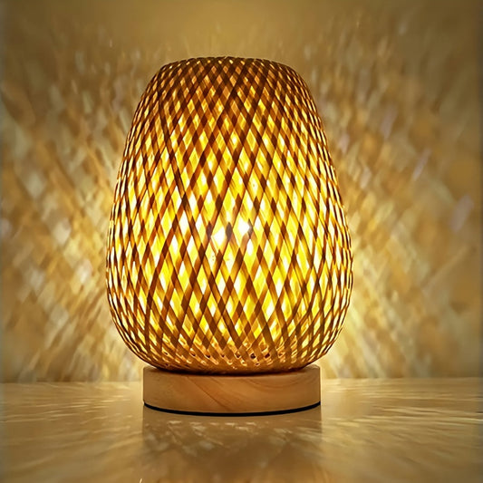 Handcrafted Woven Bamboo Bedside Lamp | Dimmable USB-Powered Table Light