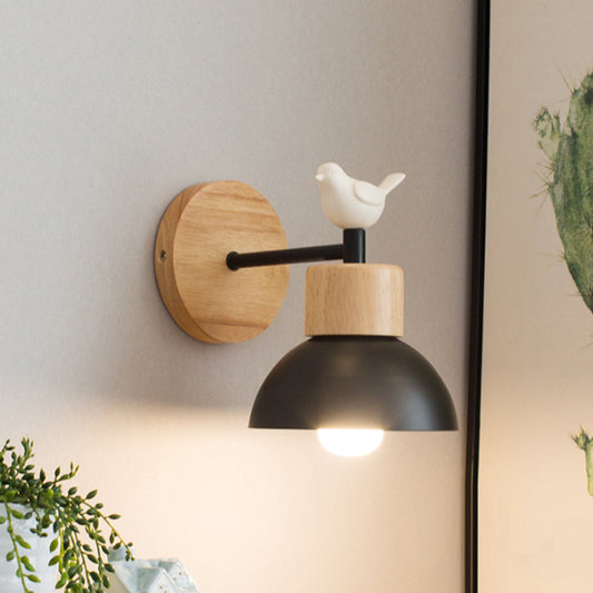 Nordic Wooden Bird Wall Lamp – LED Bedside Sconce for a Warm, Modern Glow
