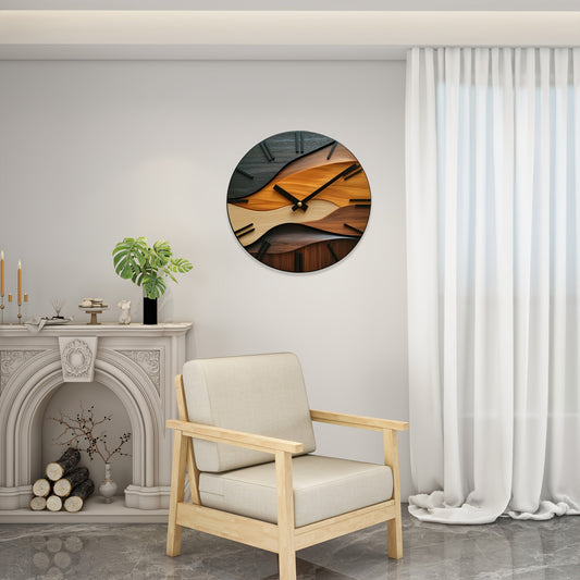 Artistic Round Wall Clock with Nordic-Inspired Faux Wood Grain Design