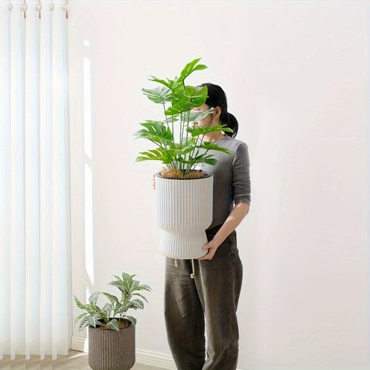 White Self-Watering Flower Pot – Modern Wine Glass-Style Planter with Water Level Indicator