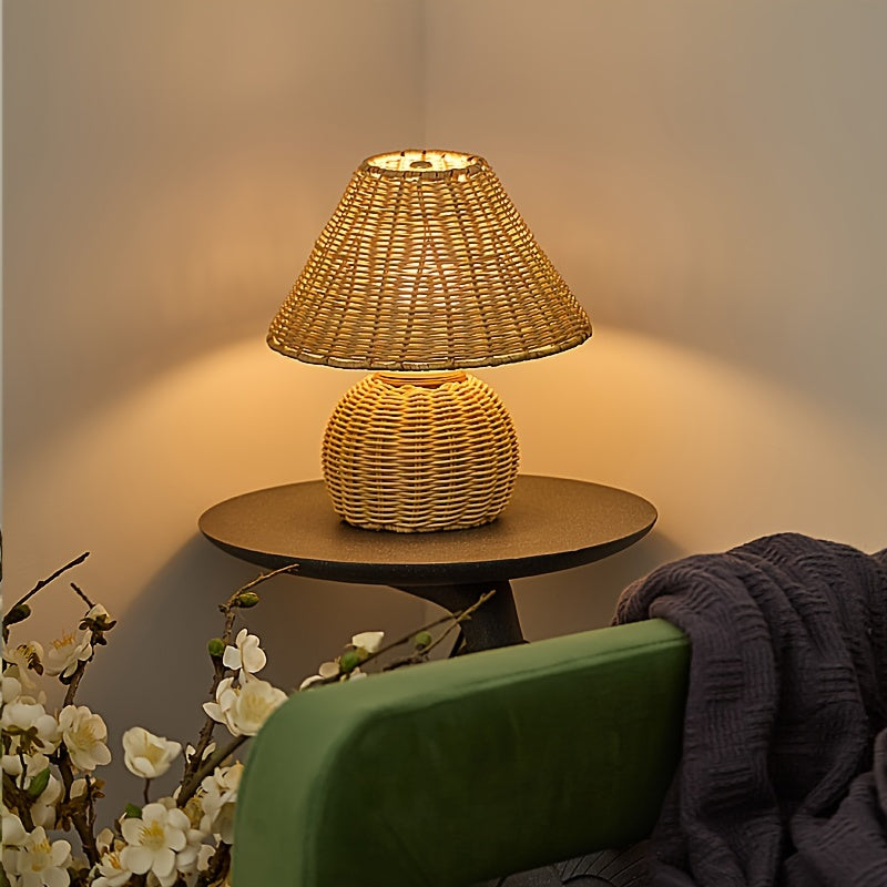 Bamboo Woven Desk Lamp | USB-Powered Boho Ambient Accent Light