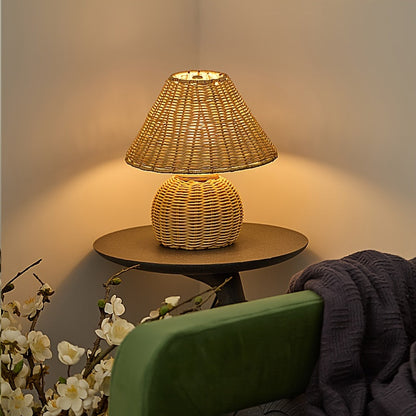 Bamboo Woven Desk Lamp | USB-Powered Boho Ambient Accent Light