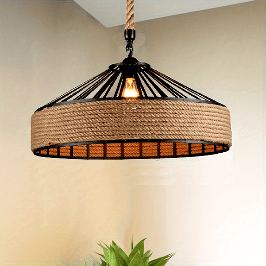 Rustic Hemp Rope Pendant Light – Vintage Farmhouse Ceiling Fixture