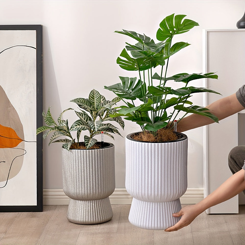 White Self-Watering Flower Pot – Modern Wine Glass-Style Planter with Water Level Indicator