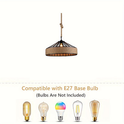 Rustic Hemp Rope Pendant Light – Vintage Farmhouse Ceiling Fixture