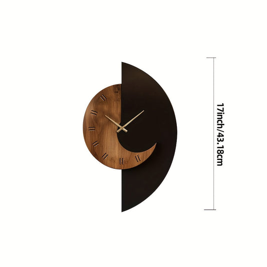 Modern Half-Moon Wooden Wall Clock – Silent Battery-Powered Design