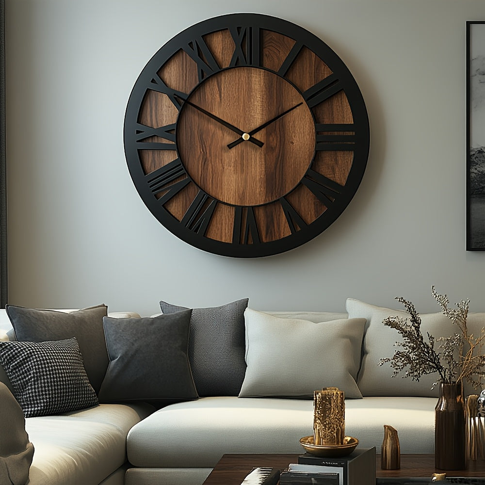 Vintage Wooden Wall Clock with Elegant Roman Numeral Design