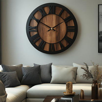 Vintage Wooden Wall Clock with Elegant Roman Numeral Design