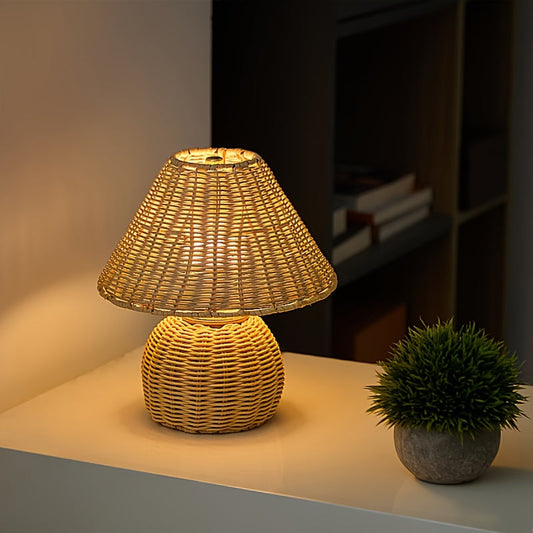 Bamboo Woven Desk Lamp | USB-Powered Boho Ambient Accent Light