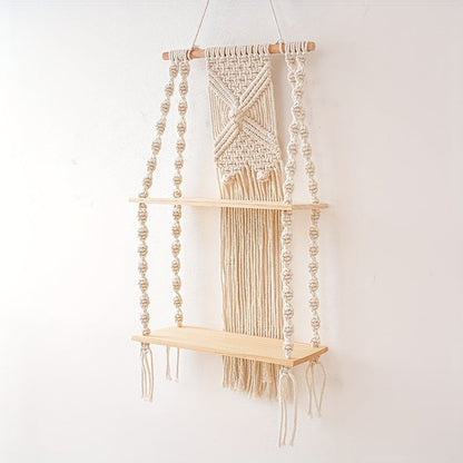 Boho Macrame Wall Shelf – Stylish 2-Tier Hanging Storage Rack