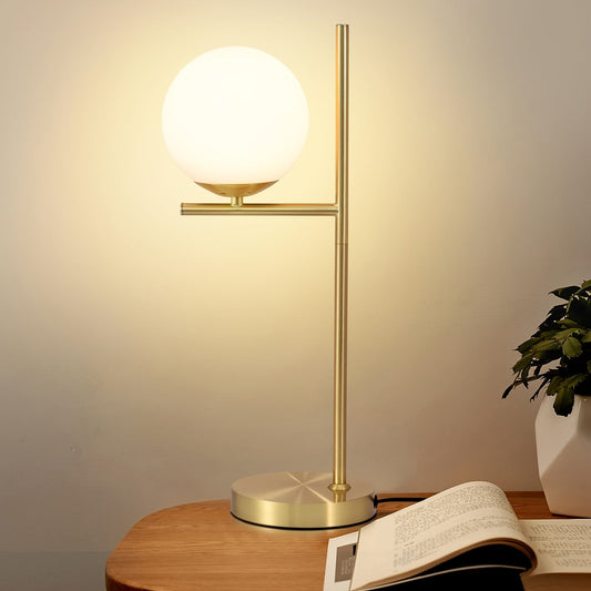 Modern Golden Table Lamp with Elegant White Glass Globe Design