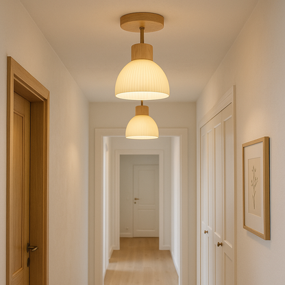 Ailse Modern LED Ceiling Lamp with Natural Wood & Glass Design