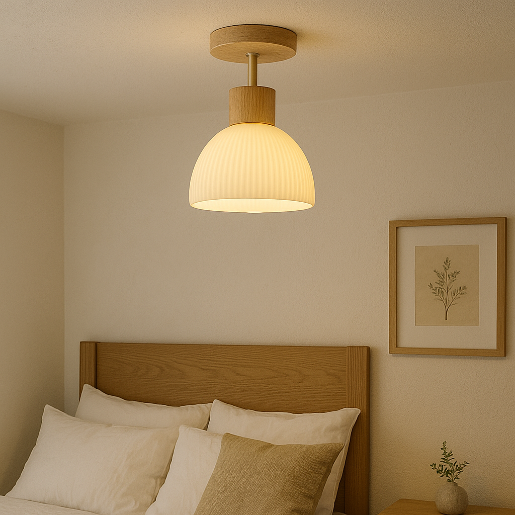 Ailse Modern LED Ceiling Lamp with Natural Wood & Glass Design