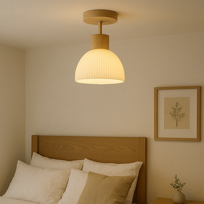 Ailse Modern LED Ceiling Lamp with Natural Wood & Glass Design
