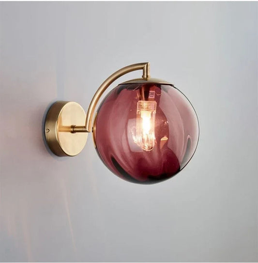 Modern Glass Ball Wall Lamp | Brass Frame with Tinted Glass Shade