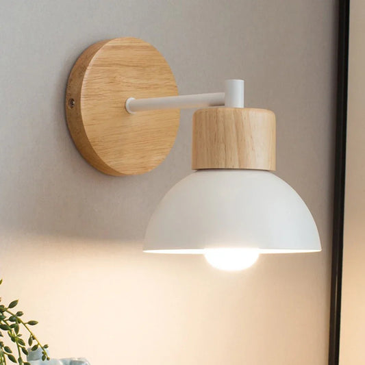 Modern Nordic Wood & Metal Wall Lamp – Stylish Bedside Light