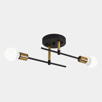 Modern Black & Gold 2-Light Flush Mount Ceiling Chandelier