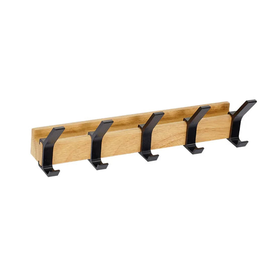 Nordic Wall-Mounted Coat Rack with Adjustable Dual Hooks – Black & Wood Finish