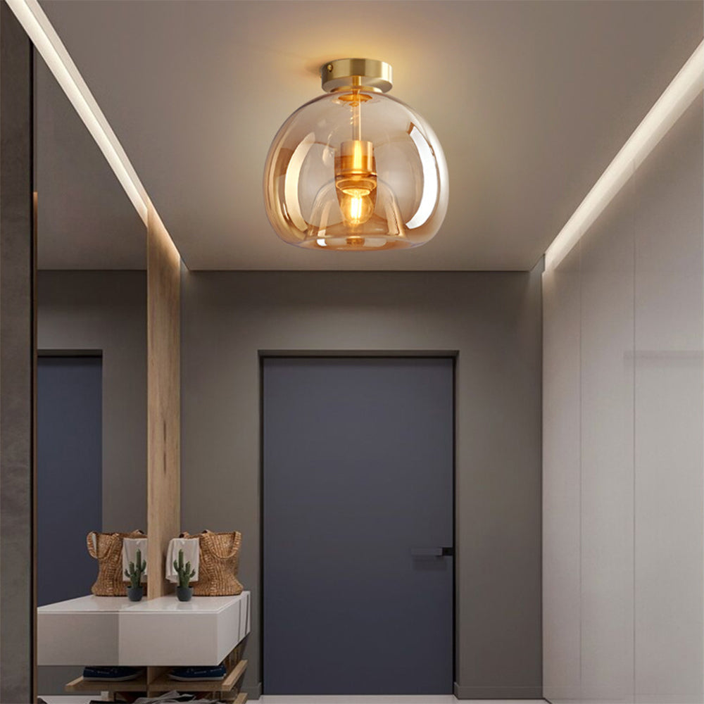 Vintage Bubble Glass Ceiling Light | Retro Amber Pendant Lamp