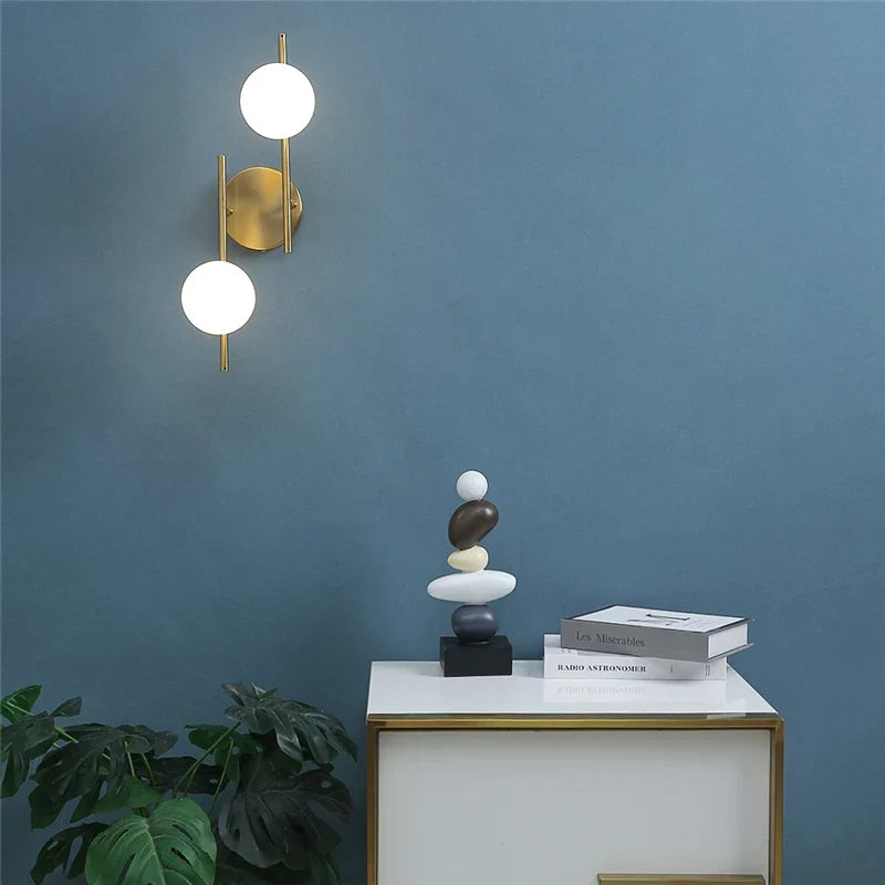 Astra Wall Light | Modern Dual-Globe Gold Fixture
