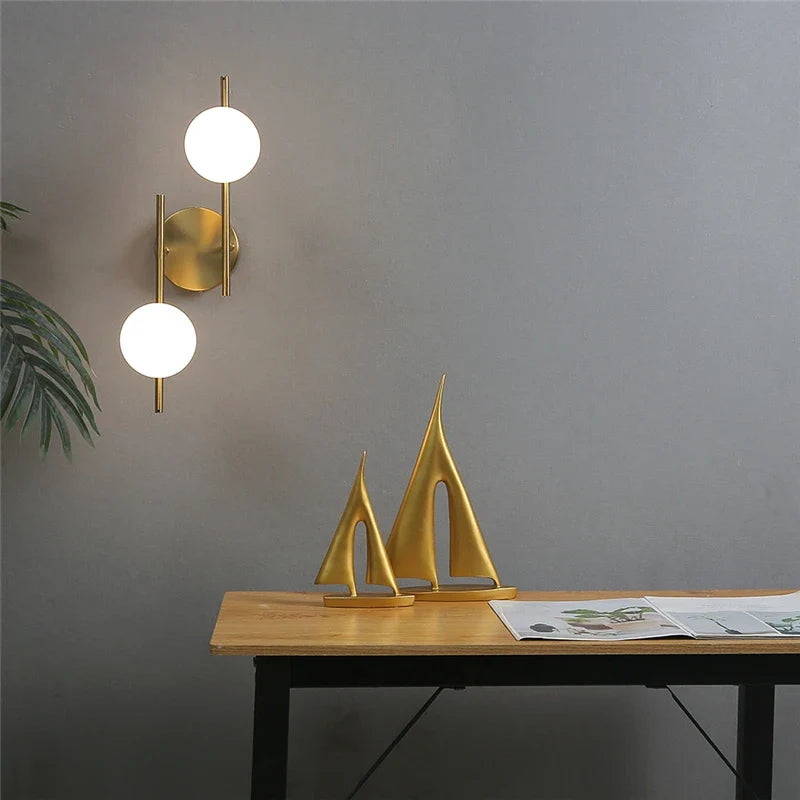 Astra Wall Light | Modern Dual-Globe Gold Fixture