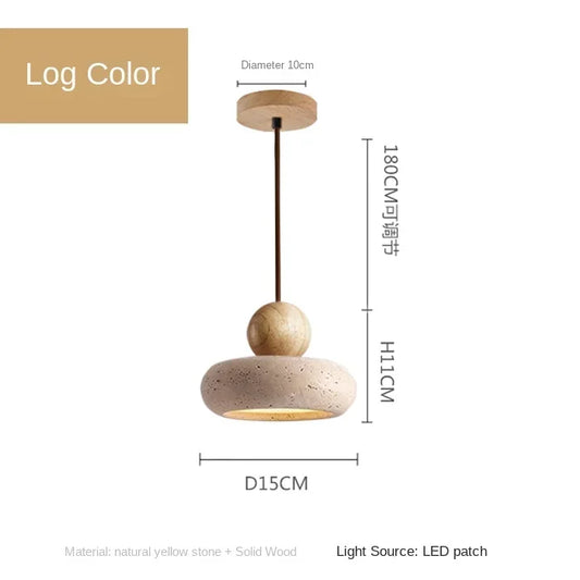 Natural Stone & Wood Pendant Light – Vintage Minimalist Hanging Lamp