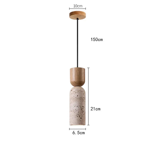Japanese Wabi-Sabi Travertine & Wood Pendant Light for Minimalist Bedside Lighting