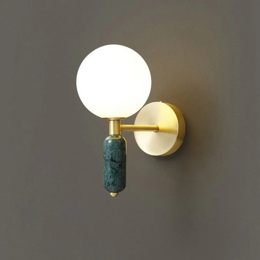 Modern Gold-Finish Wall Sconce with Marble & Glass Accents