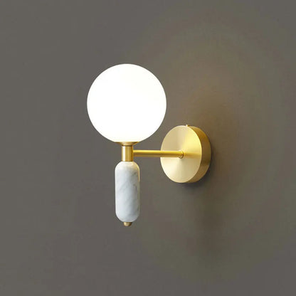 Modern Gold-Finish Wall Sconce with Marble & Glass Accents