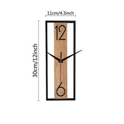 Modern Rectangular Wall Clock with Slim Wood-Grain Frame Design