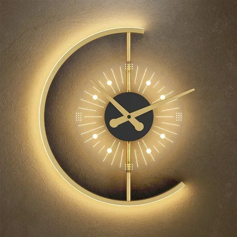 Lunaris Post-Modern LED Wall Lamp with Integrated Clock