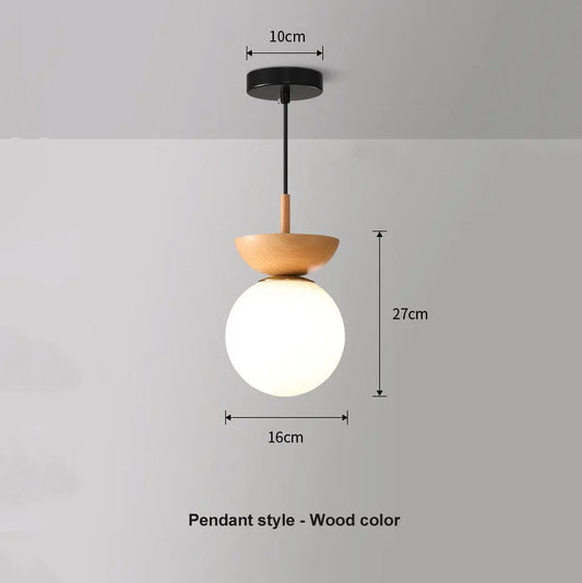Modern Nordic Glass Ball Ceiling & Pendant Light with Wood Finish