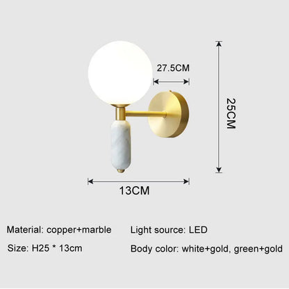 Modern Gold-Finish Wall Sconce with Marble & Glass Accents