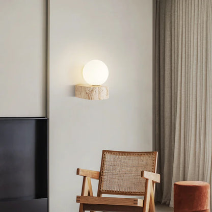 Modern Japanese-Style Travertine Stone LED Wall Sconce